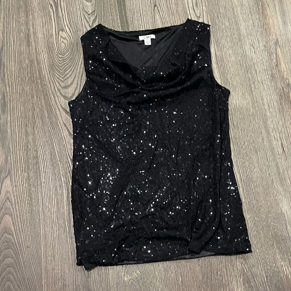 Cato Tops - Cato Womens Sleeveless Sequin Tunic Blouse V-Neck Pullover Black Size Large